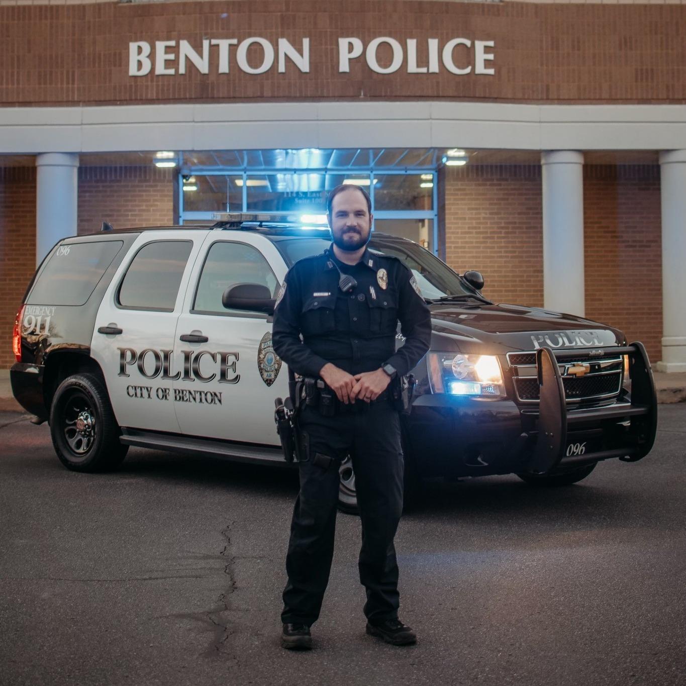 Officer Wilfong in front of BNPD and patrol unit